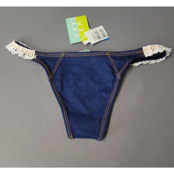 Agua Doce Brazilian Cheeky Bikini Swimsuit Womens M Triangle Top Floral Denim - Picture 13 of 16